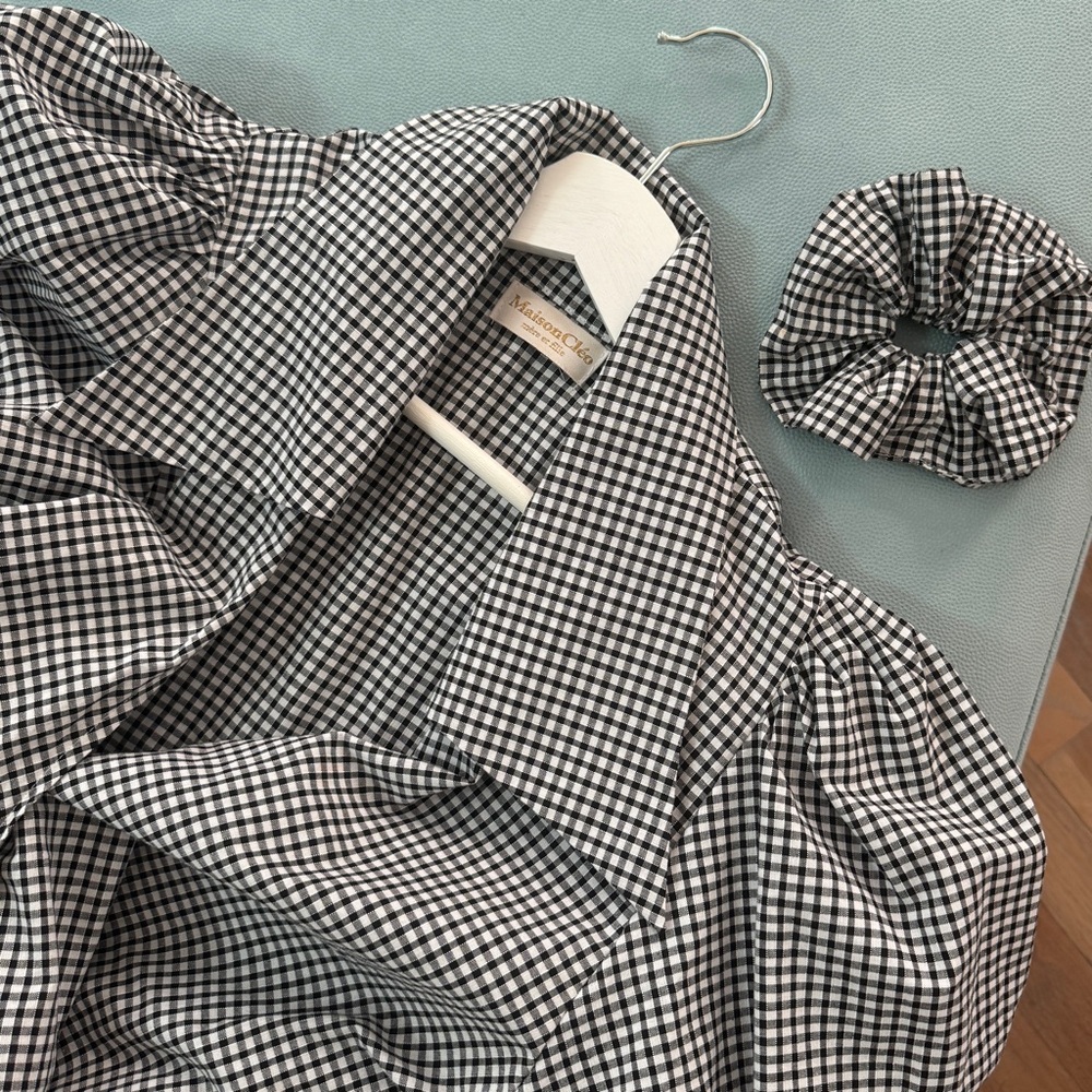 Maison Cleo JULIE black gingham wrapped tied back blouse